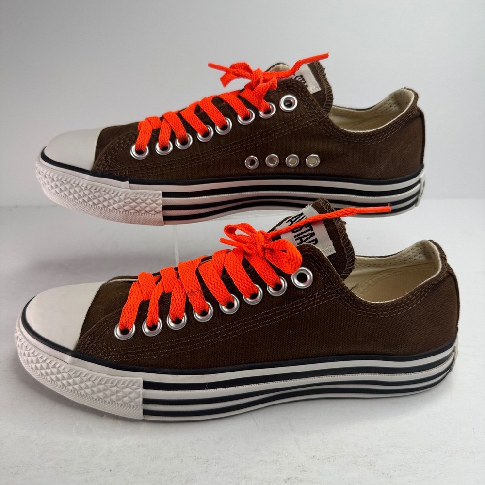 Converse Chuck Taylor All Star Brown Striped Midsole Neon Orange Laces Womens 8 - Picture 2 of 8